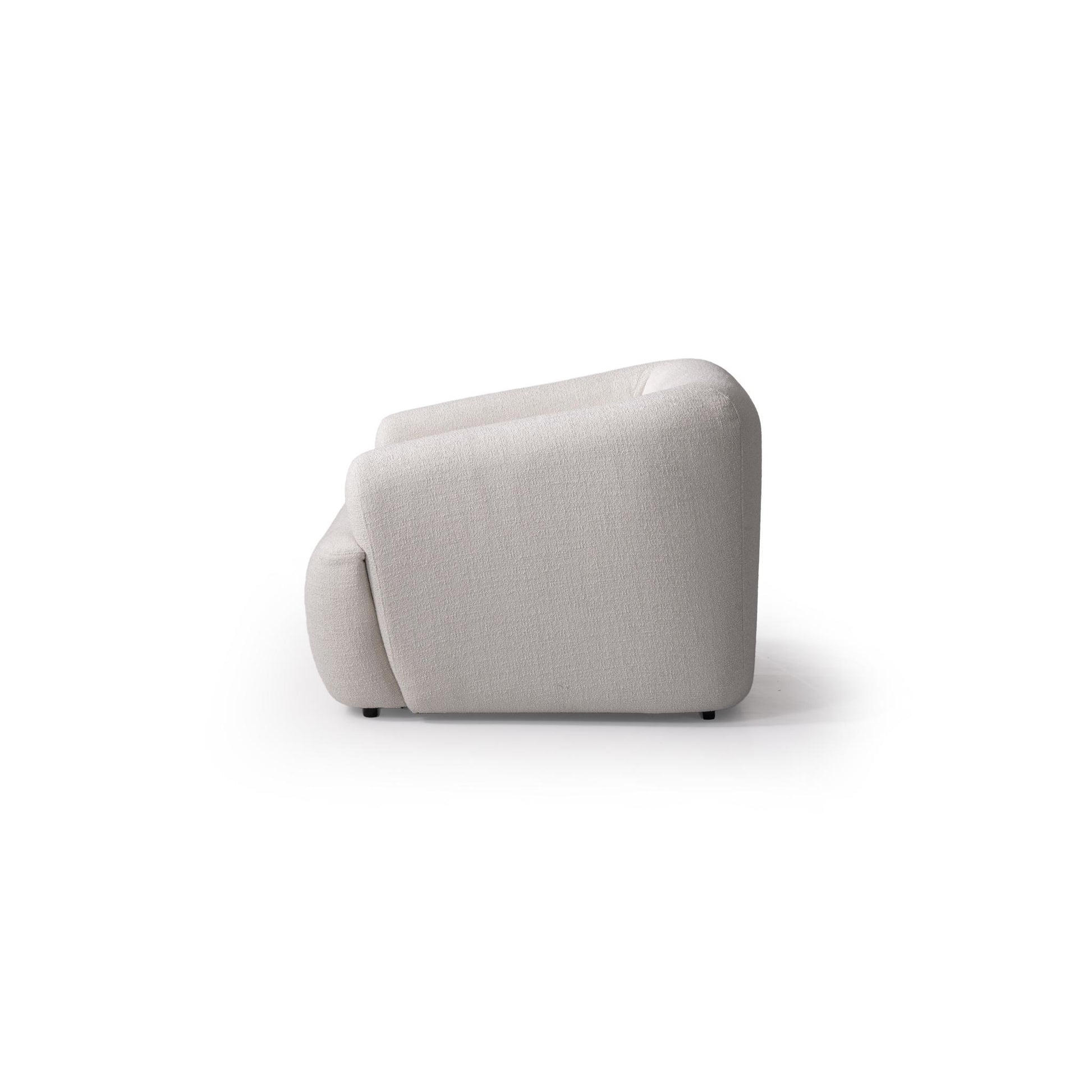 White Boucle Arm Chair With Lumbar Pillow