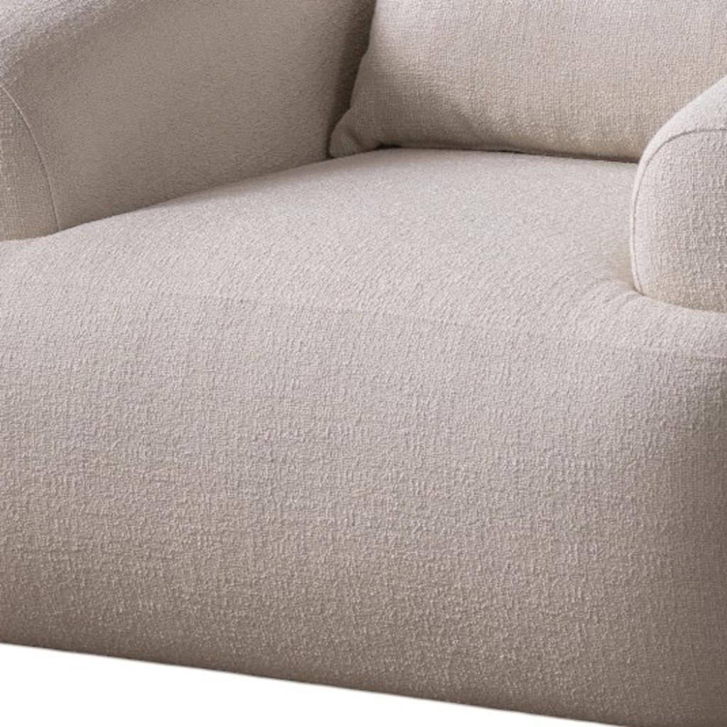White Boucle Arm Chair With Lumbar Pillow