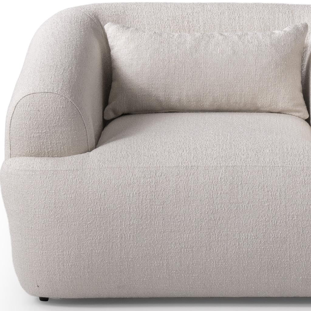 White Boucle Arm Chair With Lumbar Pillow