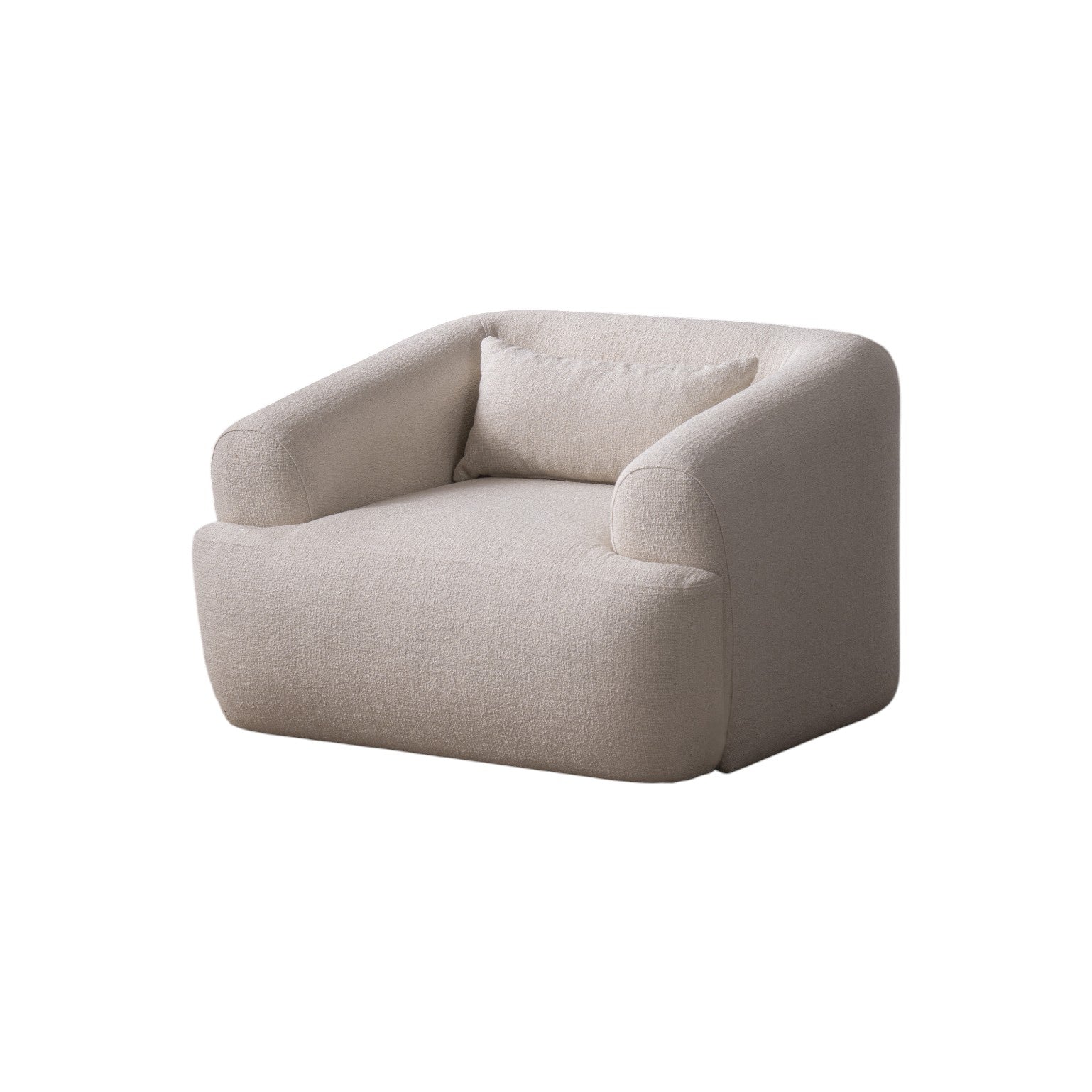 White Boucle Arm Chair With Lumbar Pillow