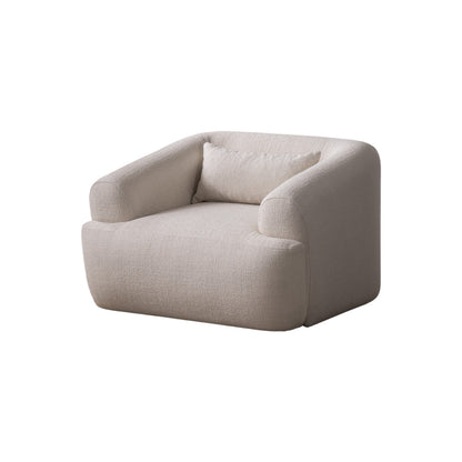 White Boucle Arm Chair With Lumbar Pillow