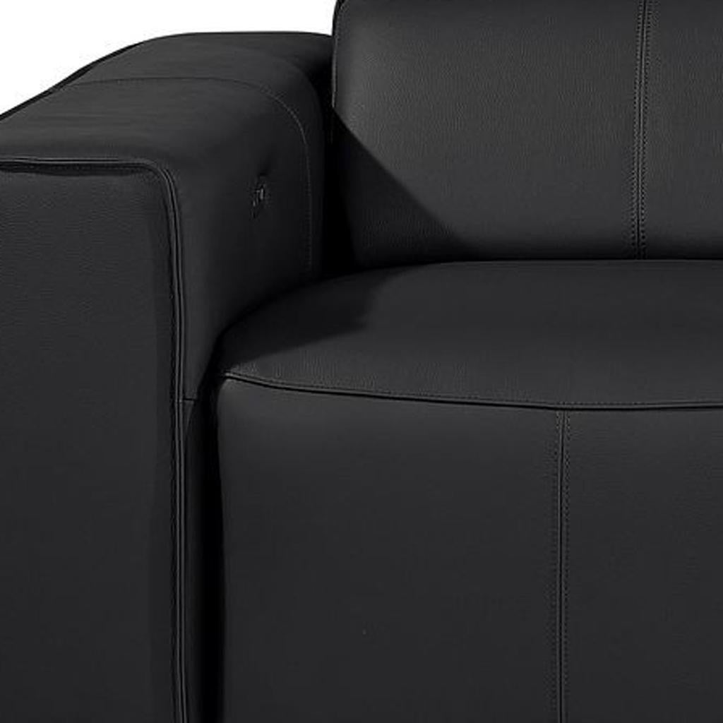 Black Top Grain Leather Reclining Metal USB Sofa