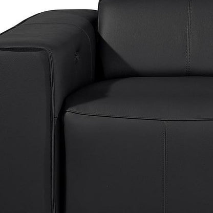 Black Top Grain Leather Reclining Metal USB Sofa