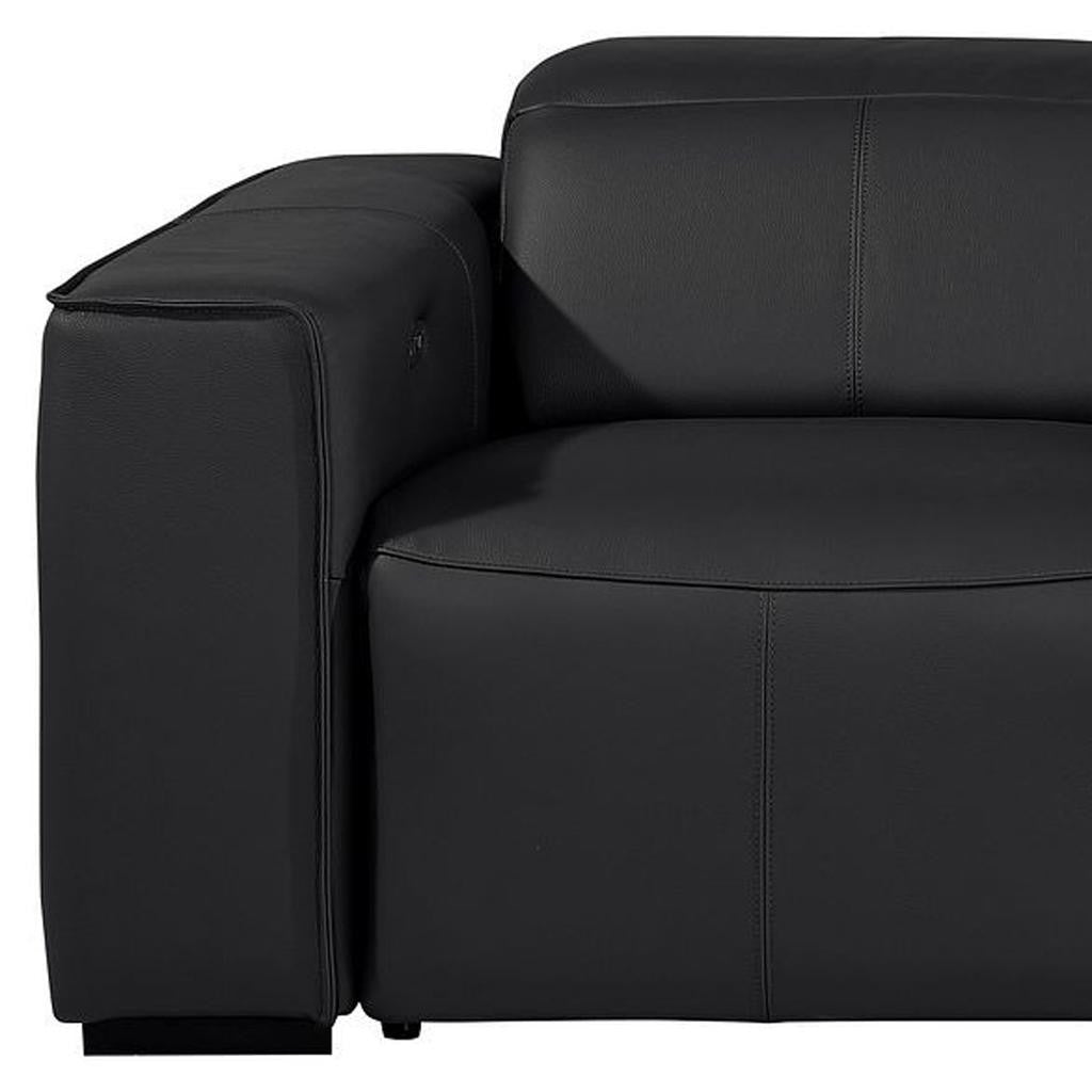 Black Top Grain Leather Reclining Metal USB Sofa