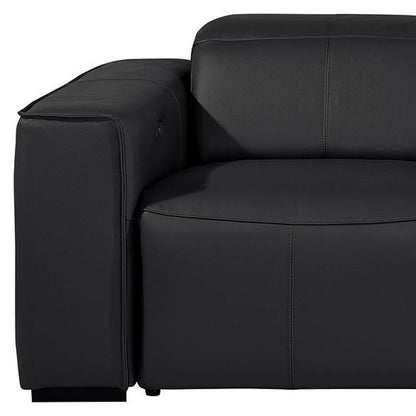 Black Top Grain Leather Reclining Metal USB Sofa