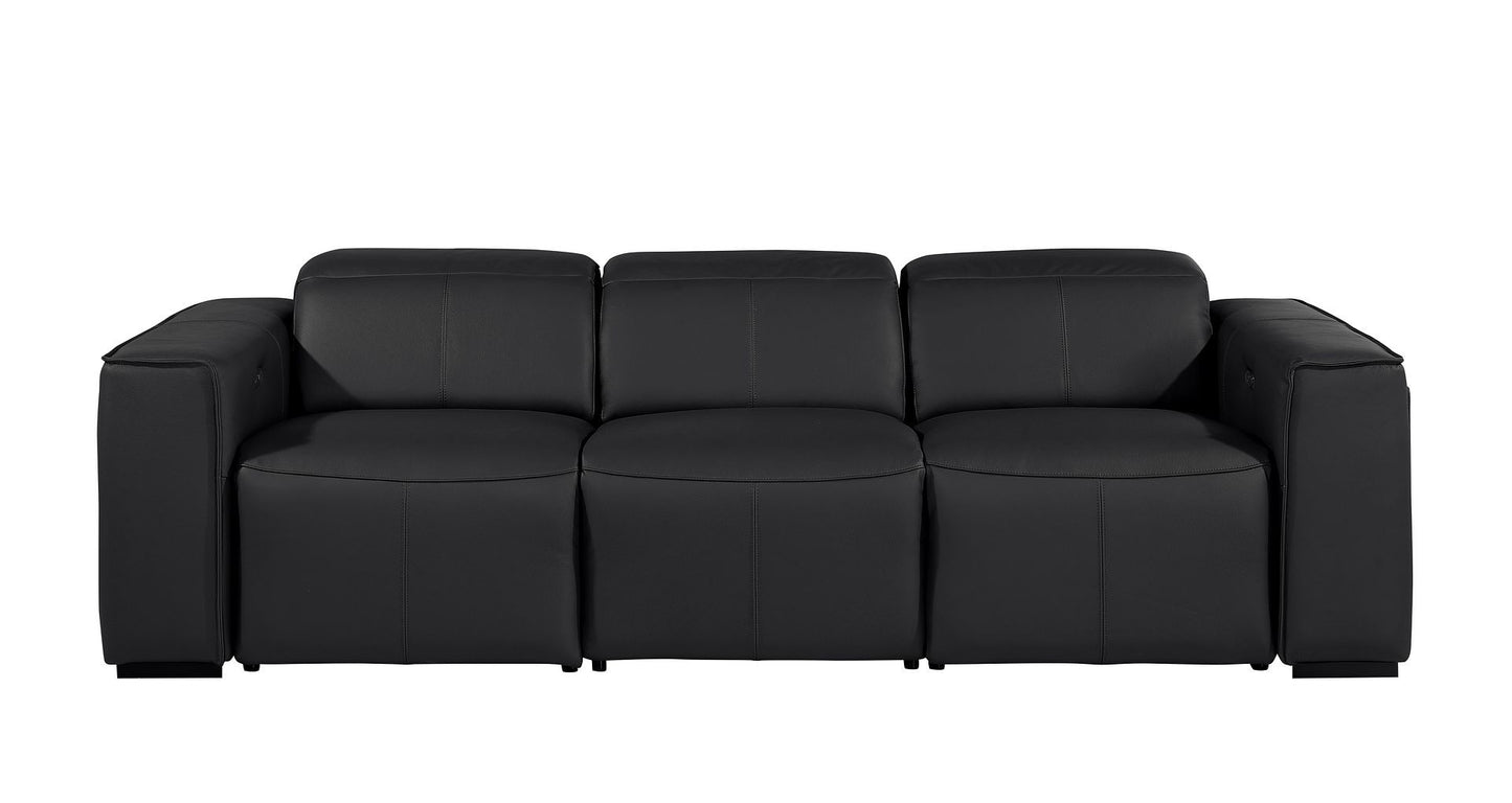 Piece121 Black Top Grain Leather Reclining Metal USB Sofa