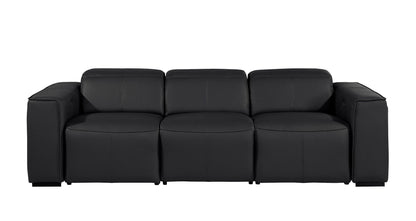 Piece121 Black Top Grain Leather Reclining Metal USB Sofa