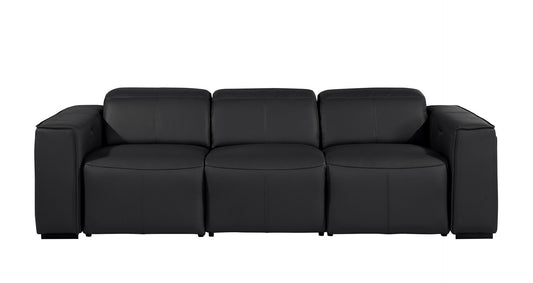 Piece121 Black Top Grain Leather Reclining Metal USB Sofa