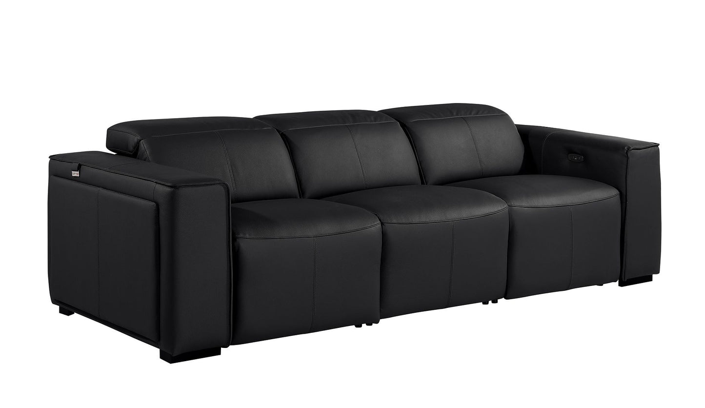 Black Top Grain Leather Reclining Metal USB Sofa