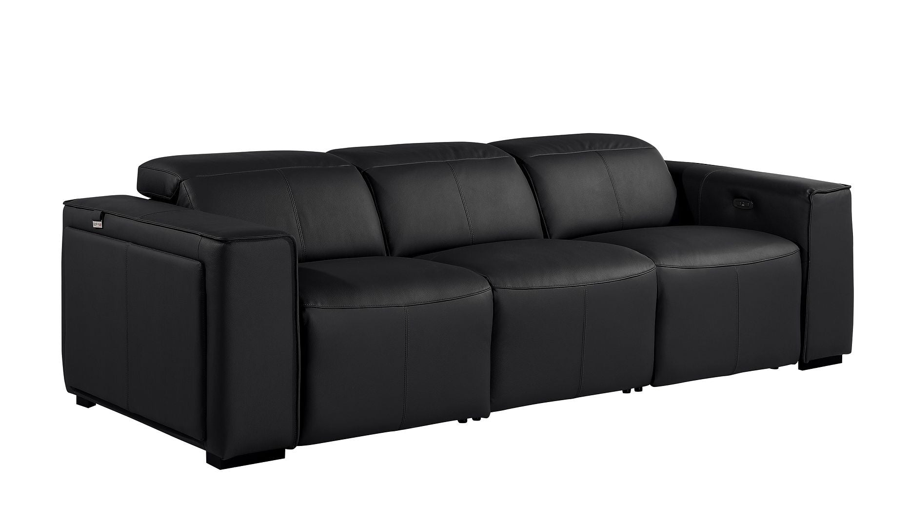 Black Top Grain Leather Reclining Metal USB Sofa