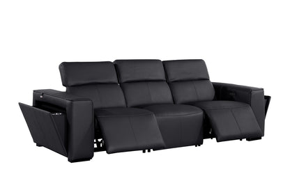Black Top Grain Leather Reclining Metal USB Sofa