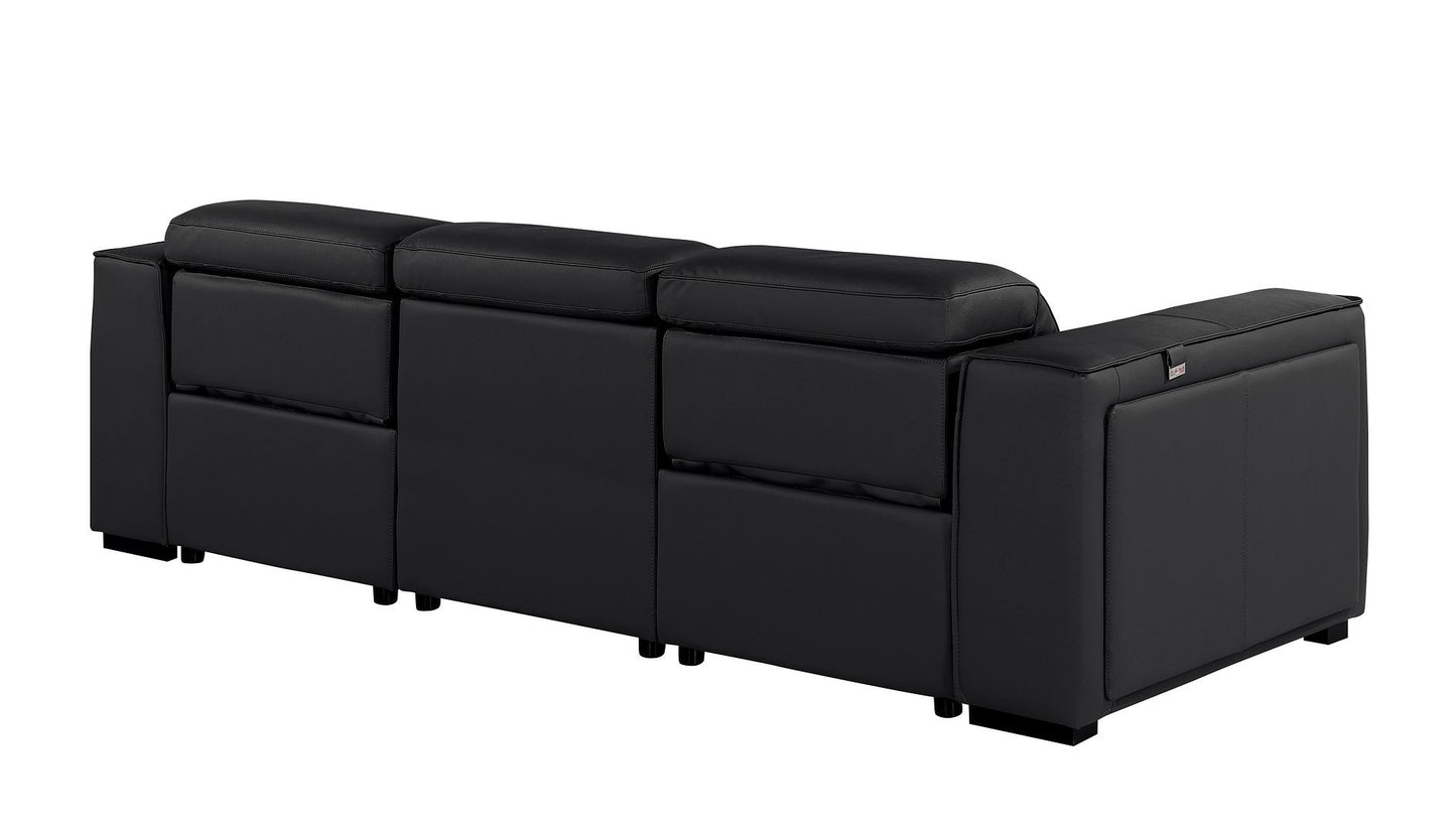 Black Top Grain Leather Reclining Metal USB Sofa