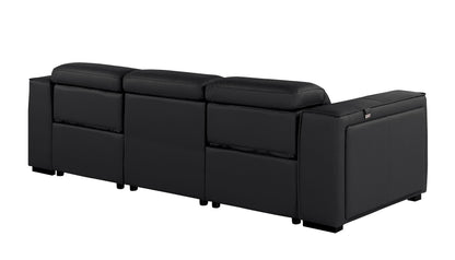 Black Top Grain Leather Reclining Metal USB Sofa