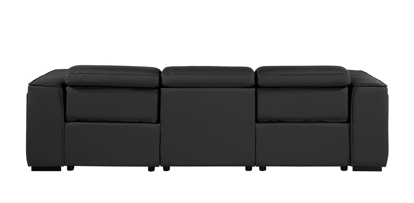 Black Top Grain Leather Reclining Metal USB Sofa