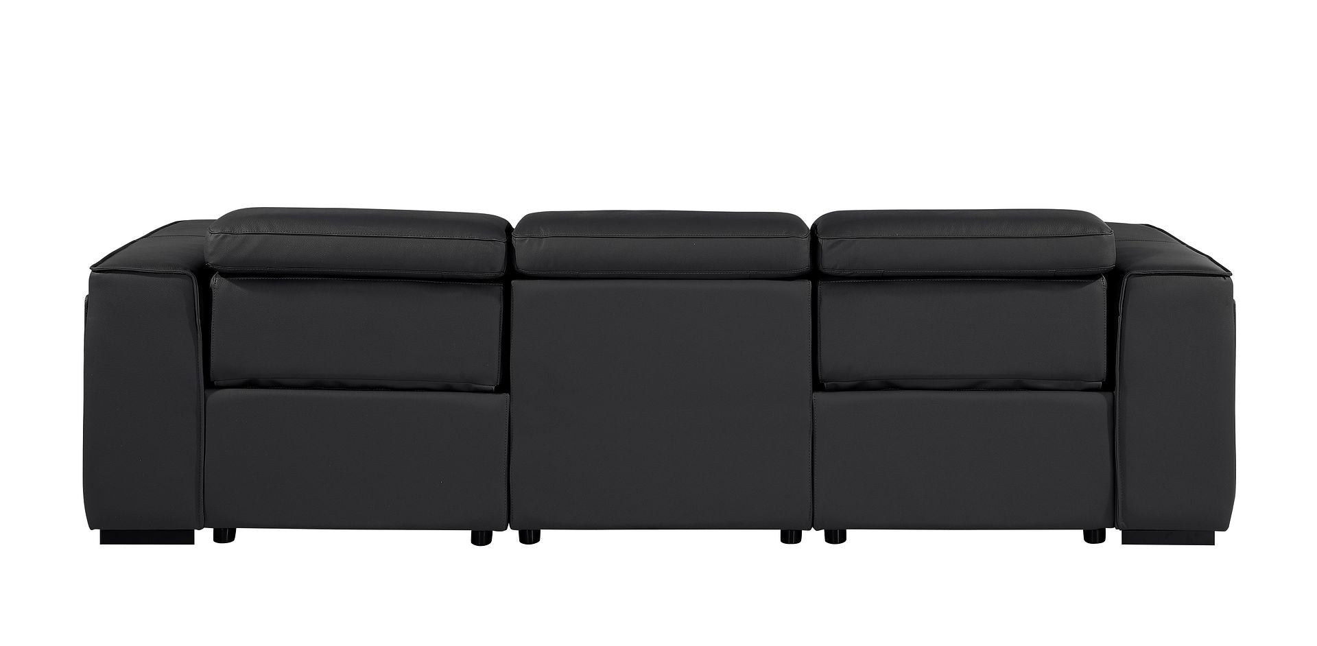 Black Top Grain Leather Reclining Metal USB Sofa