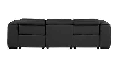 Black Top Grain Leather Reclining Metal USB Sofa