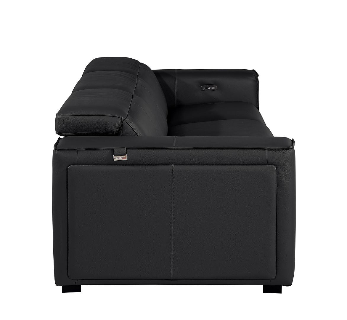 Black Top Grain Leather Reclining Metal USB Sofa