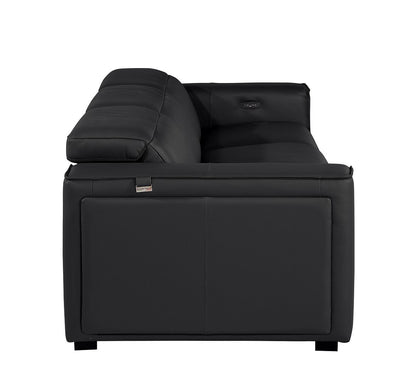 Black Top Grain Leather Reclining Metal USB Sofa