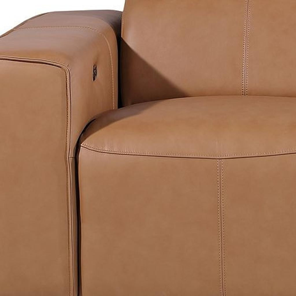 Chestnut Top Grain Leather Reclining Metal USB Sofa