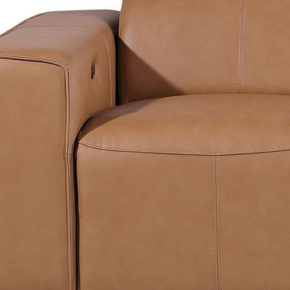 Chestnut Top Grain Leather Reclining Metal USB Sofa