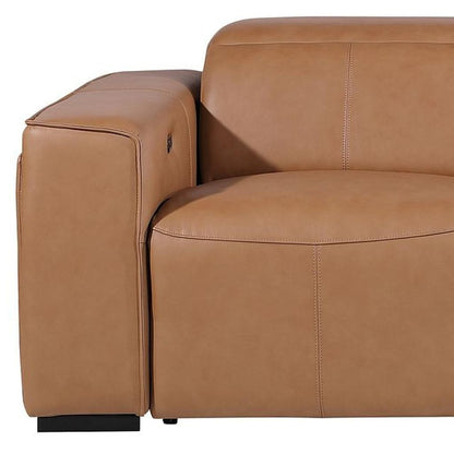 Chestnut Top Grain Leather Reclining Metal USB Sofa
