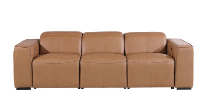 Piece163 Chestnut Top Grain Leather Reclining Metal USB Sofa