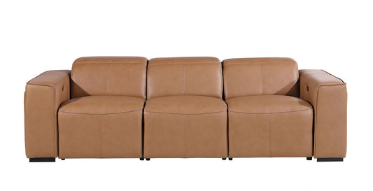 Piece163 Chestnut Top Grain Leather Reclining Metal USB Sofa