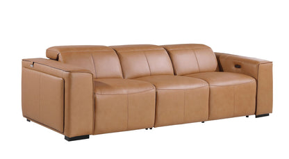 Chestnut Top Grain Leather Reclining Metal USB Sofa