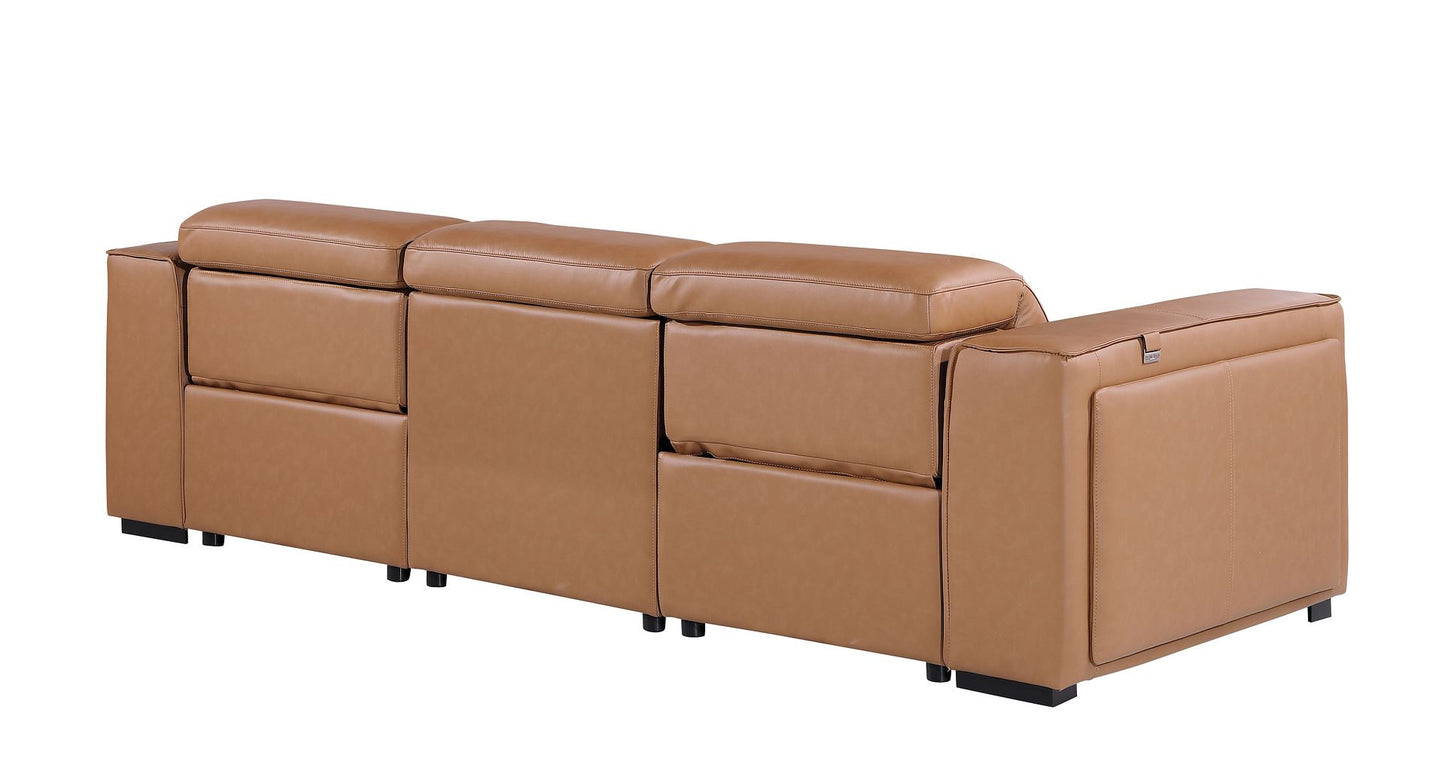 Chestnut Top Grain Leather Reclining Metal USB Sofa