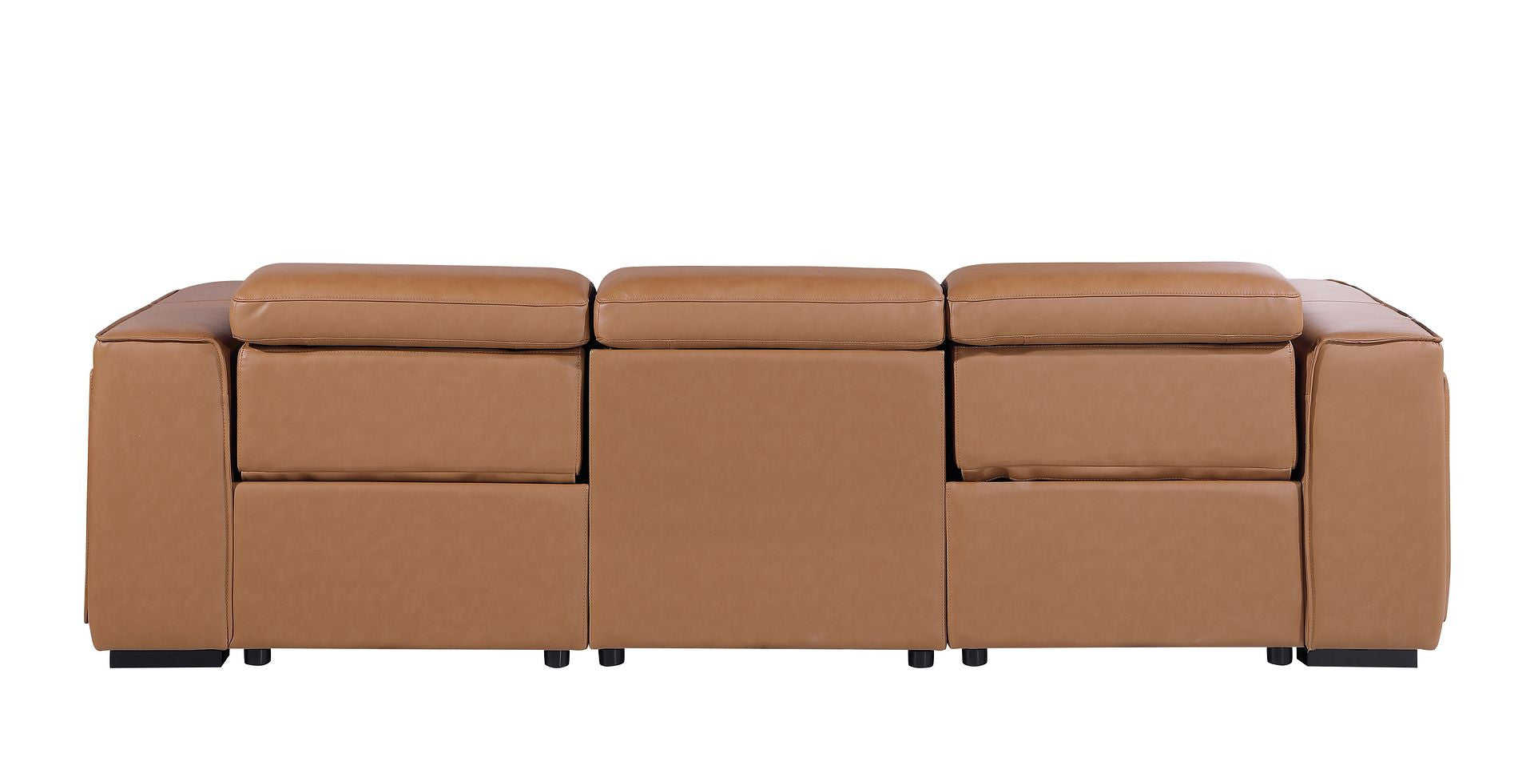 Chestnut Top Grain Leather Reclining Metal USB Sofa