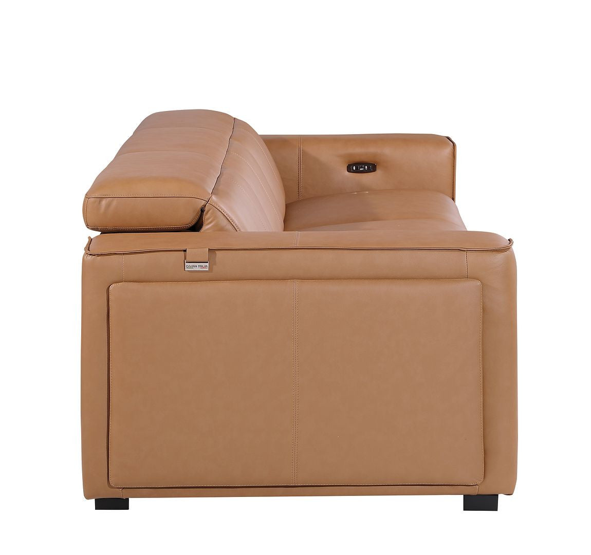 Chestnut Top Grain Leather Reclining Metal USB Sofa