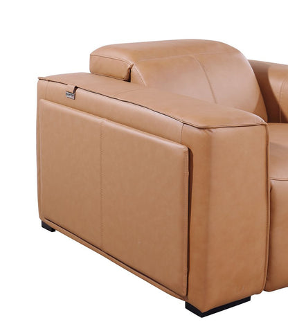 Chestnut Top Grain Leather Reclining Metal USB Sofa