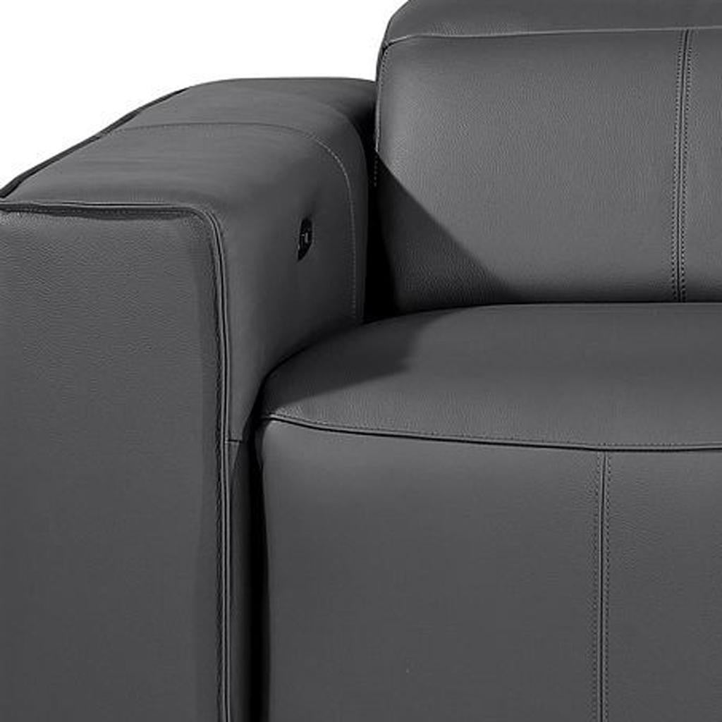 Dark Gray Top Grain Leather Reclining Metal USB Sofa