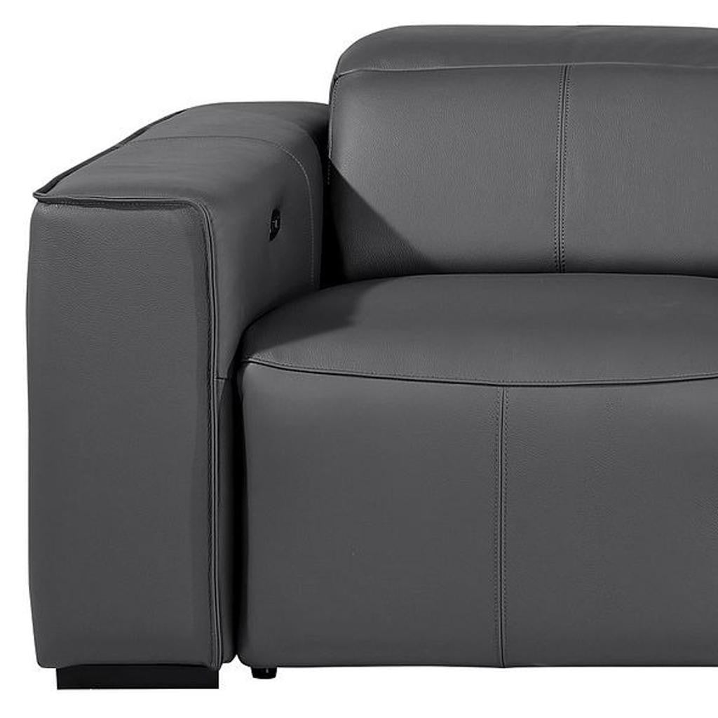 Dark Gray Top Grain Leather Reclining Metal USB Sofa