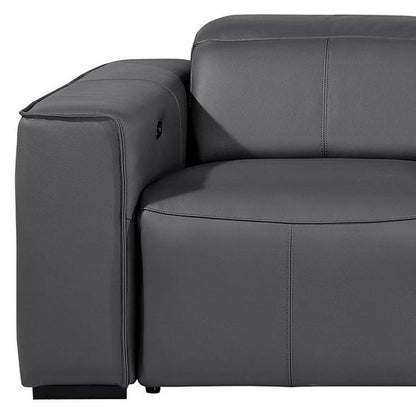 Dark Gray Top Grain Leather Reclining Metal USB Sofa