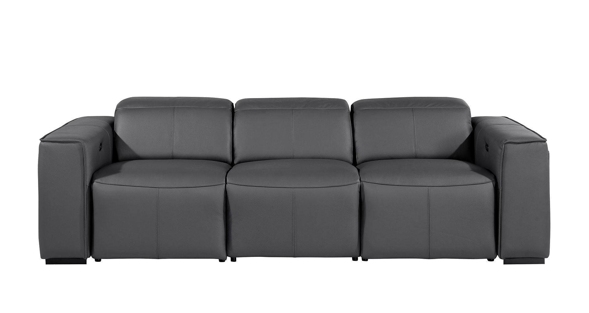 Zephyr Dark Gray Top Grain Leather Reclining Metal USB Sofa