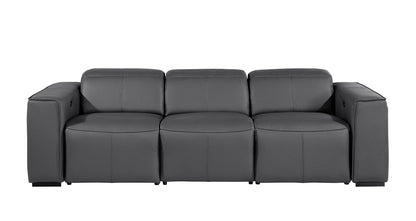 Zephyr Dark Gray Top Grain Leather Reclining Metal USB Sofa