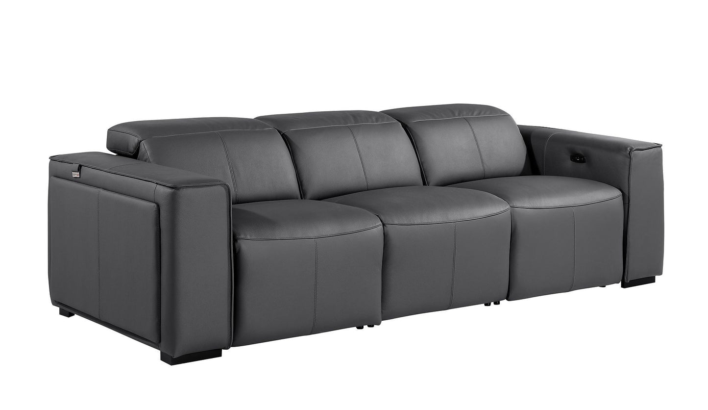 Dark Gray Top Grain Leather Reclining Metal USB Sofa