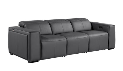 Dark Gray Top Grain Leather Reclining Metal USB Sofa