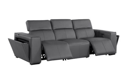 Dark Gray Top Grain Leather Reclining Metal USB Sofa