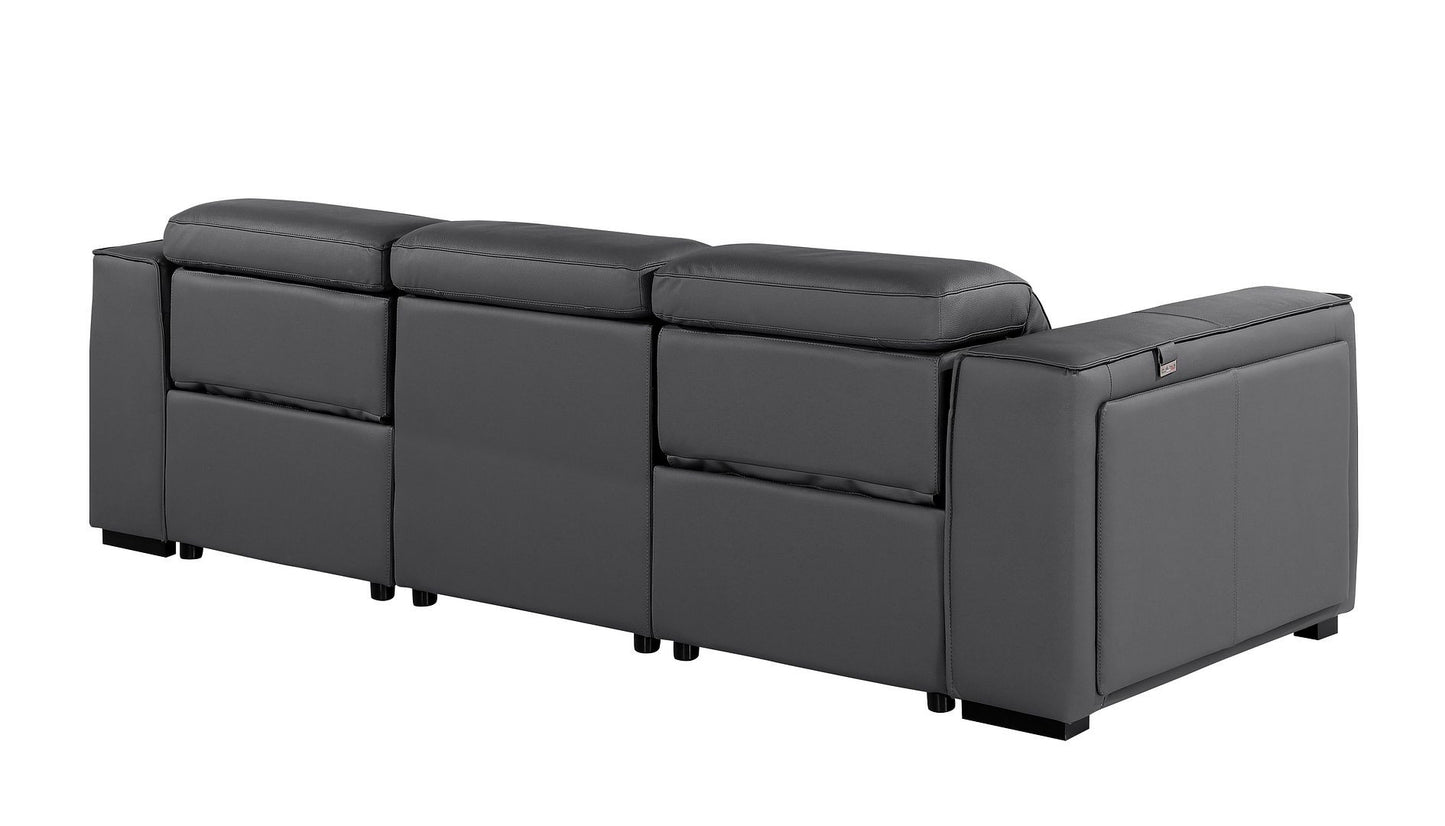 Dark Gray Top Grain Leather Reclining Metal USB Sofa
