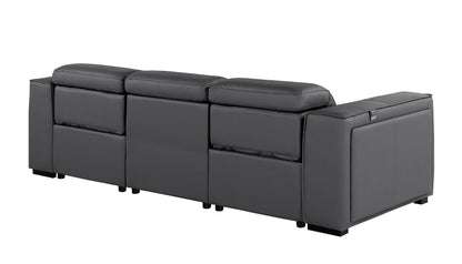 Dark Gray Top Grain Leather Reclining Metal USB Sofa