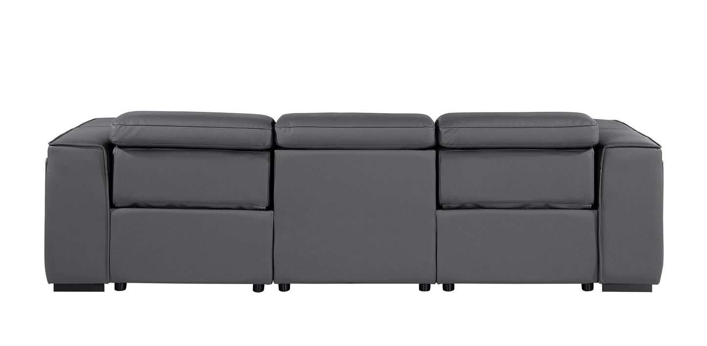 Dark Gray Top Grain Leather Reclining Metal USB Sofa