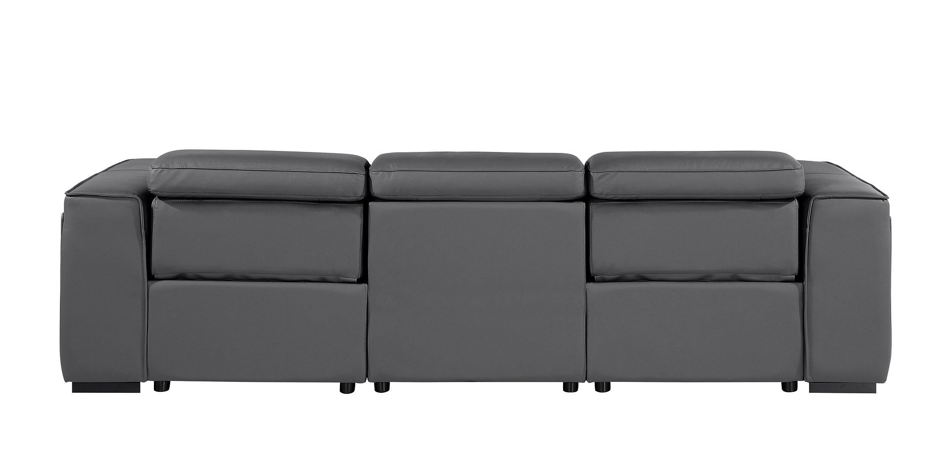 Dark Gray Top Grain Leather Reclining Metal USB Sofa