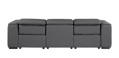 Dark Gray Top Grain Leather Reclining Metal USB Sofa