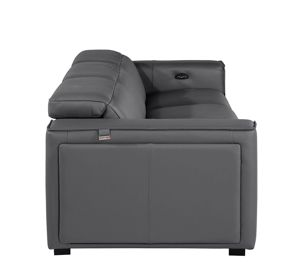 Dark Gray Top Grain Leather Reclining Metal USB Sofa