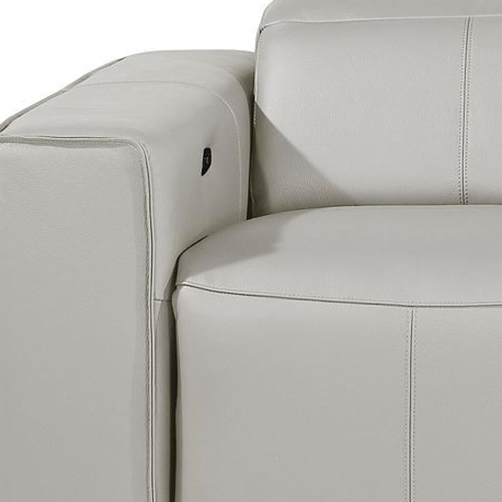 Light Gray Top Grain Leather Reclining Metal USB Sofa