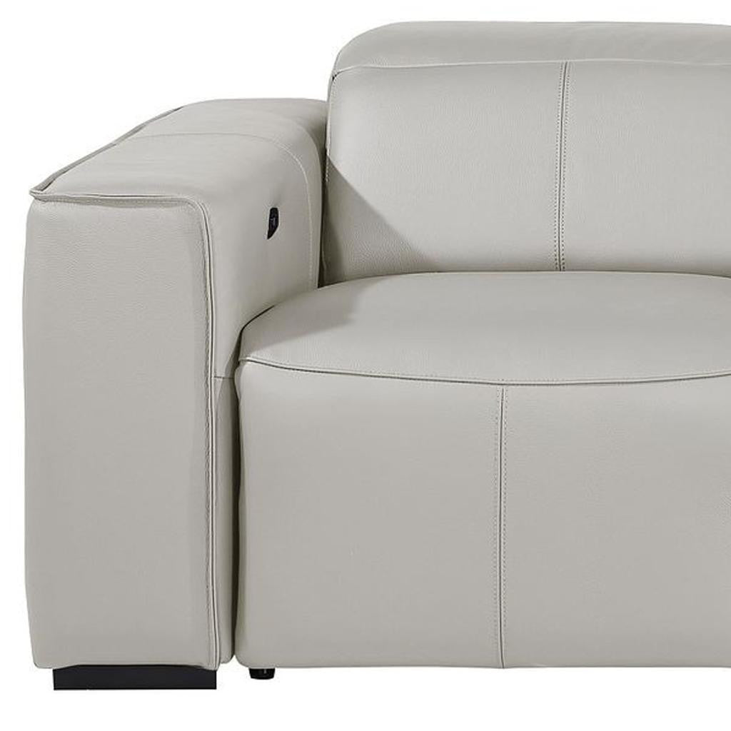 Light Gray Top Grain Leather Reclining Metal USB Sofa