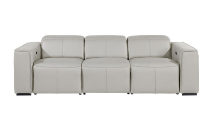 Kirstin Light Gray Top Grain Leather Reclining Metal USB Sofa