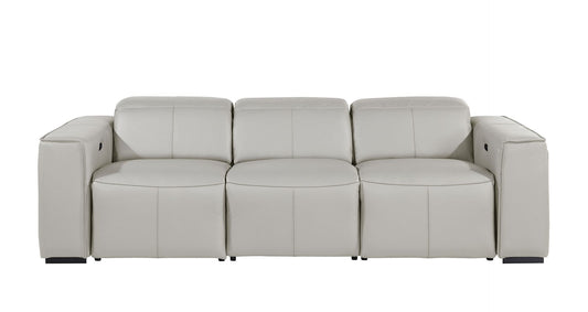 Kirstin Light Gray Top Grain Leather Reclining Metal USB Sofa